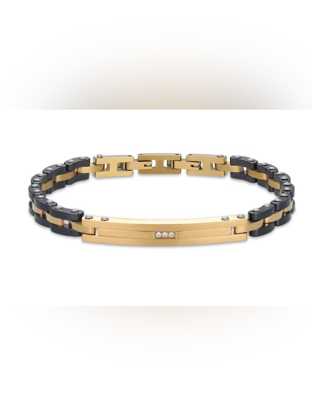 Men’s Diamond Accent Link Bracelet Black & Yellow-Plated Stainless Steel